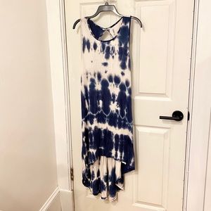 Indigo tie-dye high low, open back dress